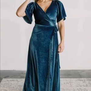 Meghan Deep Blue Velvet Wrap Maxi Dress